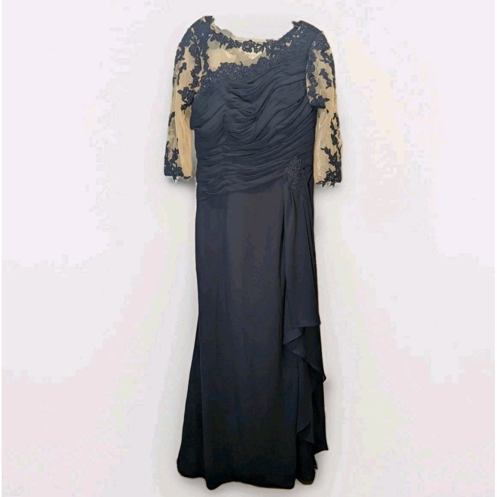 Dark Academia Whimsigoth Gothic Lace Formal Maxi Gown‎ Navy Evening Dress